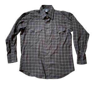Flying R Ranchwear Brown Button Shirt Pearl Snaps Neckline 17 USA Made
